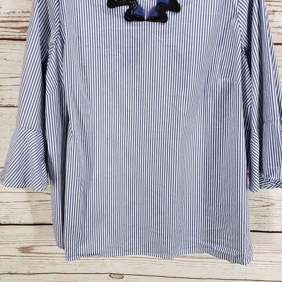 Talbots Women's Blue Striped Bell Sleeve Cotton Blend Top Size 3XP - Picture 3 of 13